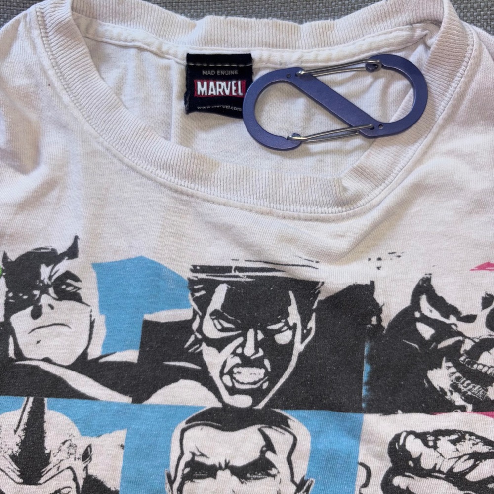 Marvel Mad Engine Small Superhero Character Collage Graphic Print T Shirt